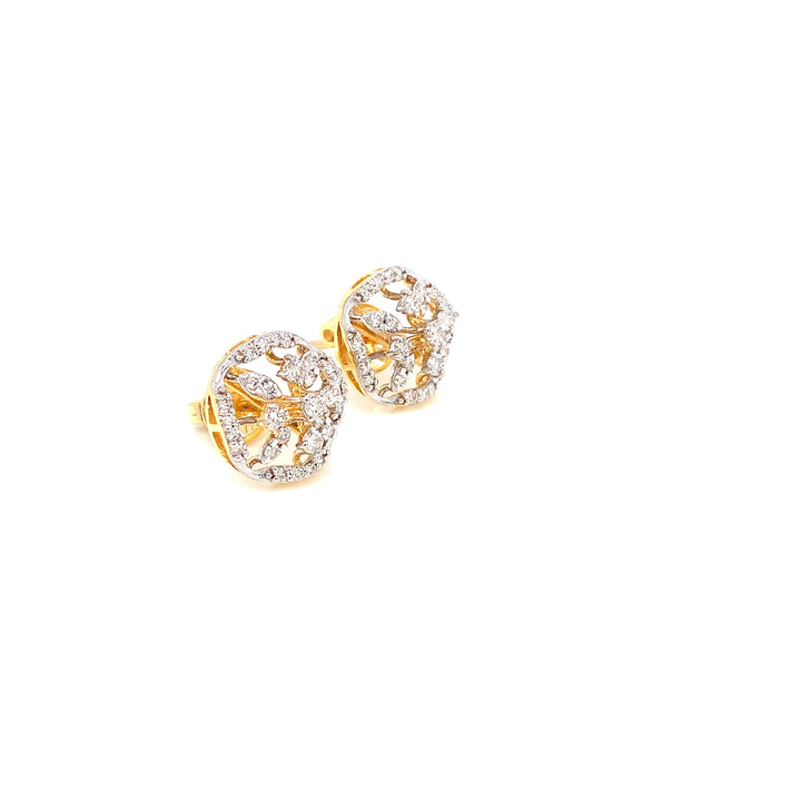 14K YG Cluster Diamond Earring-1pair