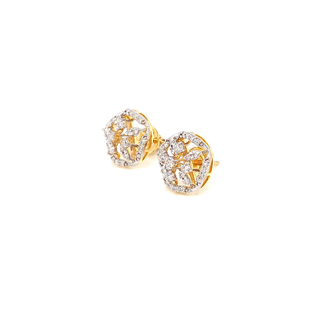 14K YG Cluster Diamond Earring-1pair