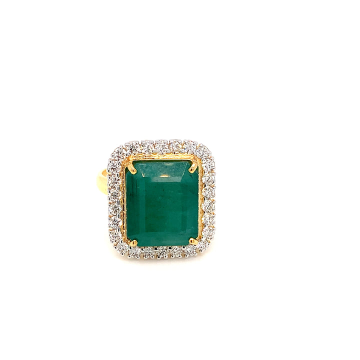 18K YG Cluster Diamond, Emerald Ring-1pc