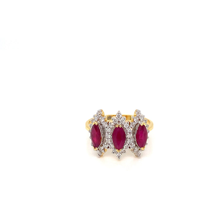 14K YG Cluster Diamond, Ruby Ring-1pc