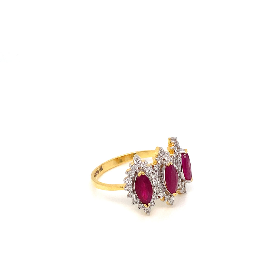 14K YG Cluster Diamond, Ruby Ring-1pc