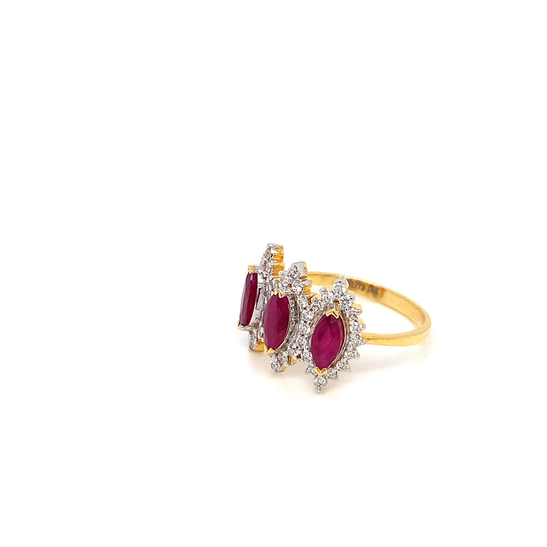 14K YG Cluster Diamond, Ruby Ring-1pc