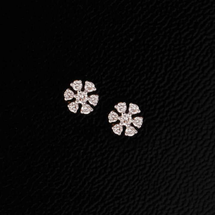14K YG Flower Diamond Earring-1pair