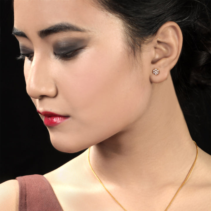 14K YG Flower Diamond Earring-1pair