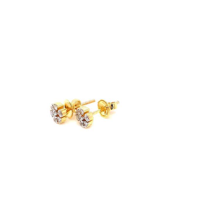 14K YG Flower Diamond Earring-1pair