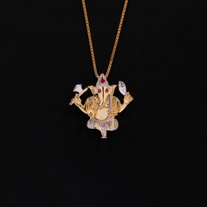 14K YG Full Ganesh Diamond, Ruby Pendant-1pc
