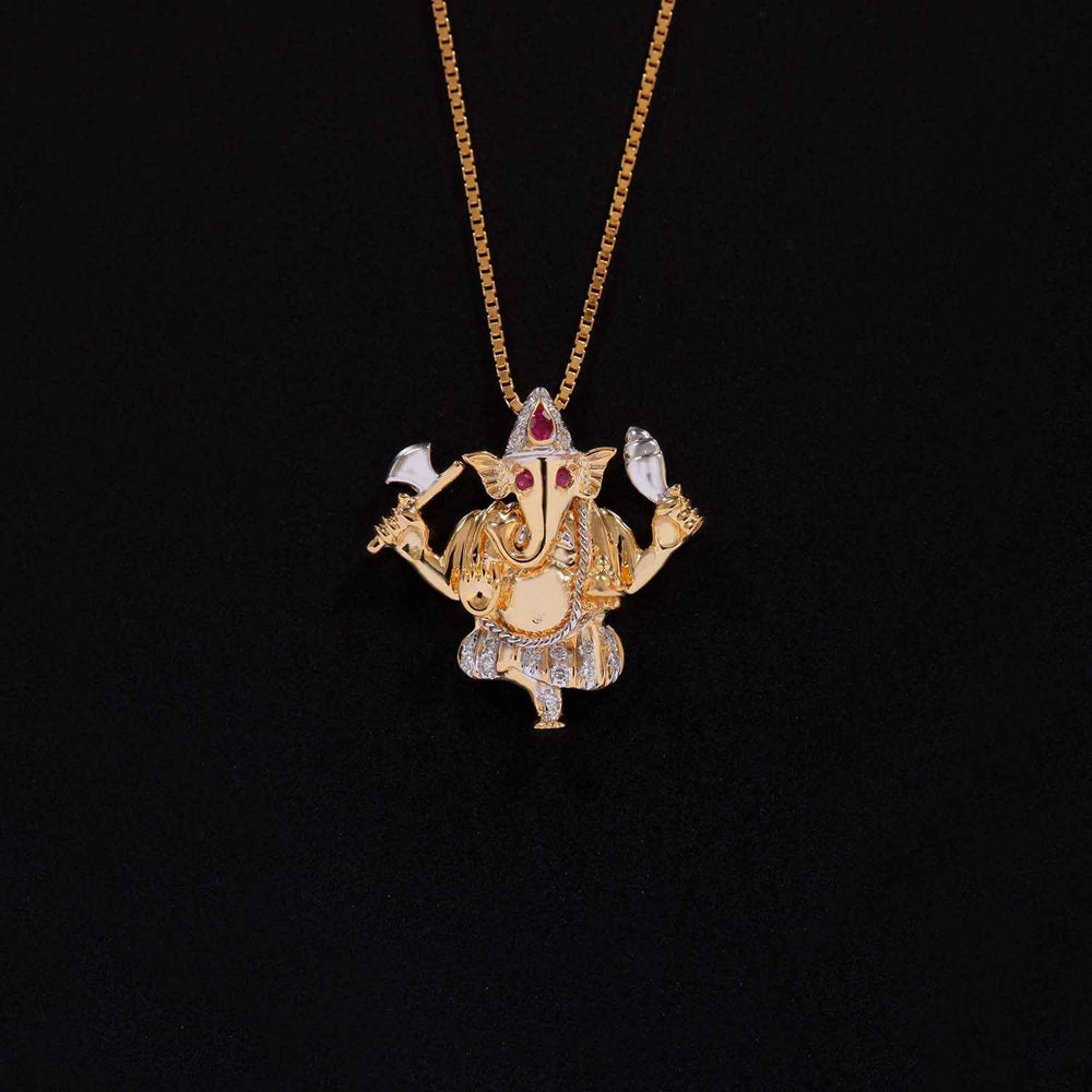 14K YG Full Ganesh Diamond, Ruby Pendant-1pc