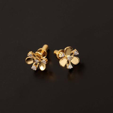 18K YG Women Flower Diamond Earring-1pair