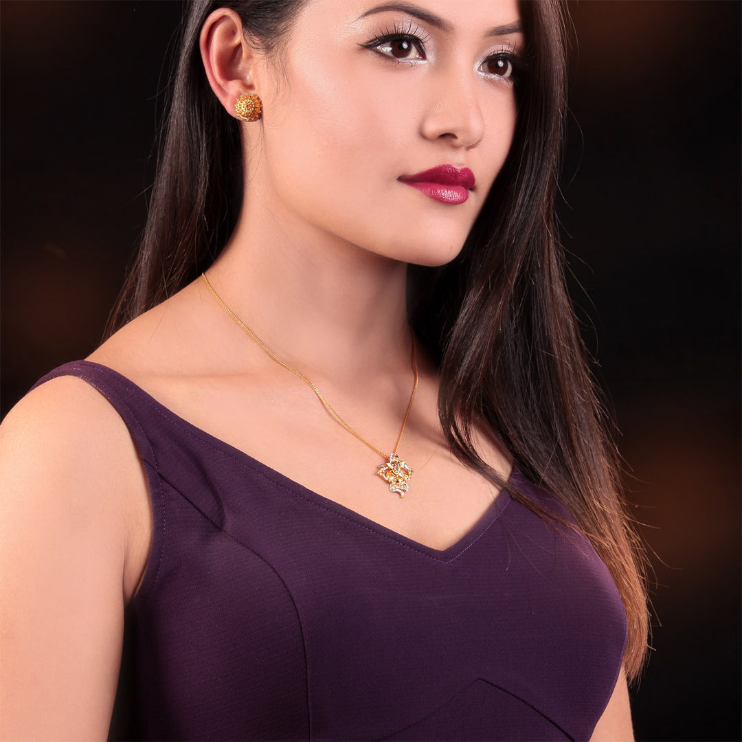 14K YG Full Ganesh Diamond, Ruby Pendant-1pc