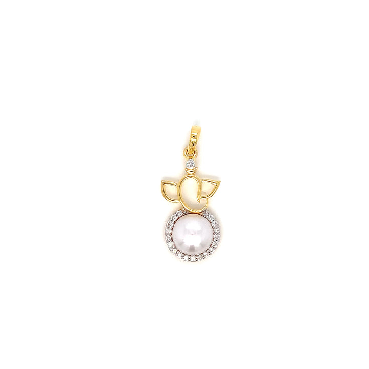 14K YG Ganesh Diamond, Pearl Pendant-1pc