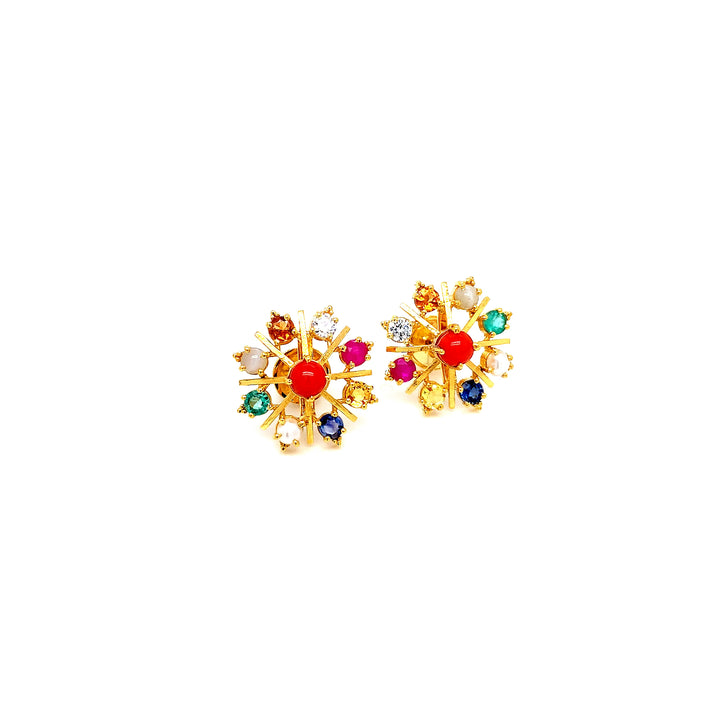 22K YG Navaratna Earring-1pair