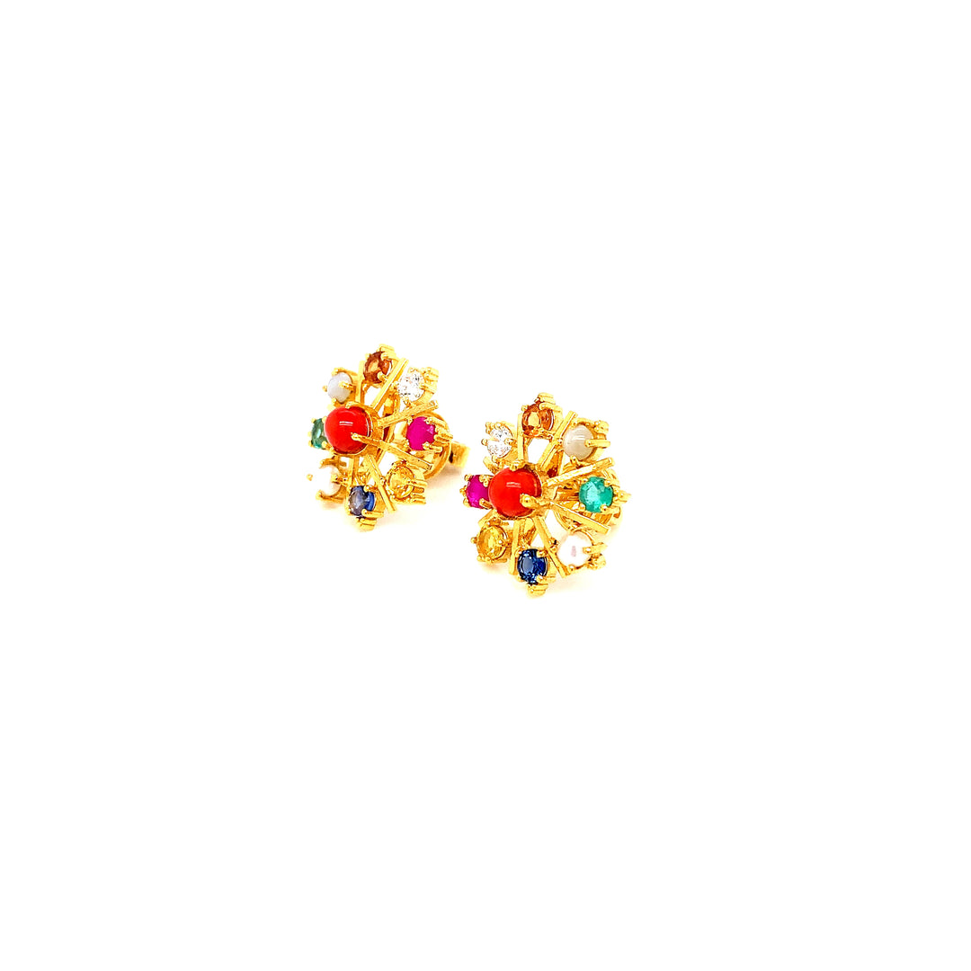 22K YG Navaratna Earring-1pair
