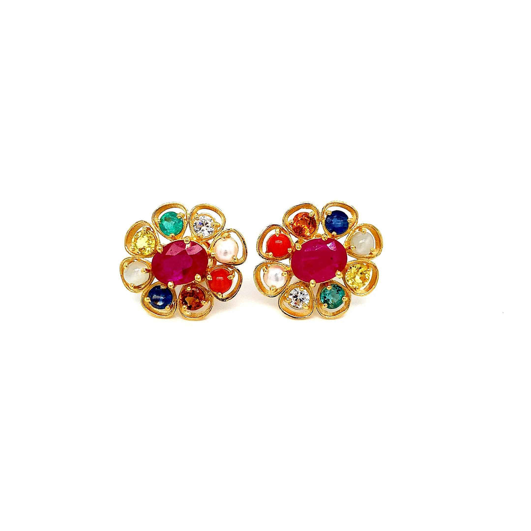 22K YG Navaratna Earring-1pair