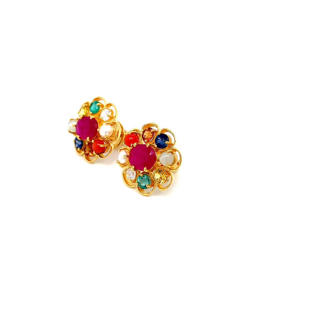 22K YG Navaratna Earring-1pair