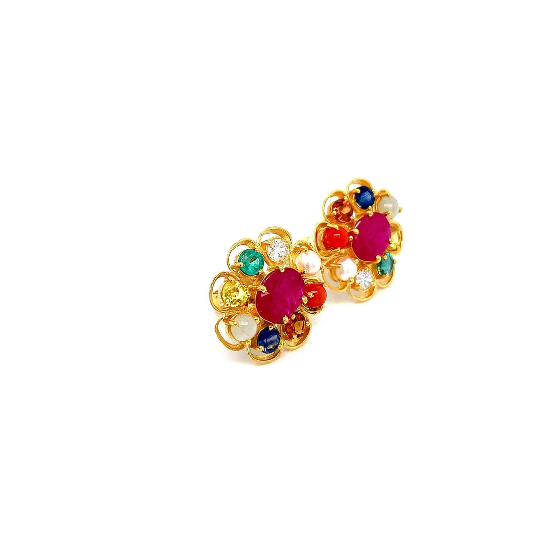 22K YG Navaratna Earring-1pair