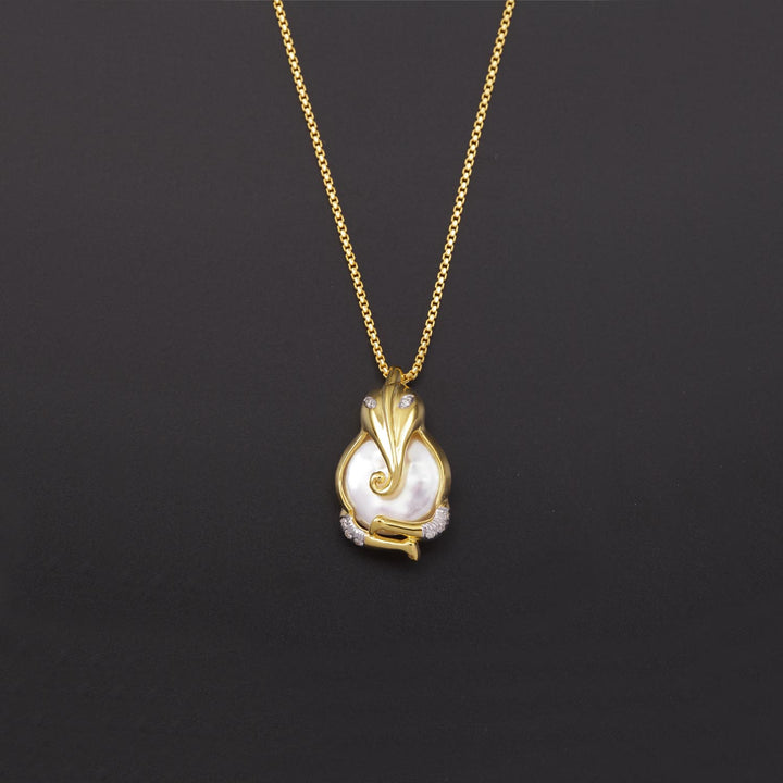 14K YG Ganesh Diamond, Pearl Pendant-1pc