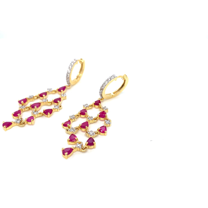14K YG Long Diamond, Ruby Earring-1pair