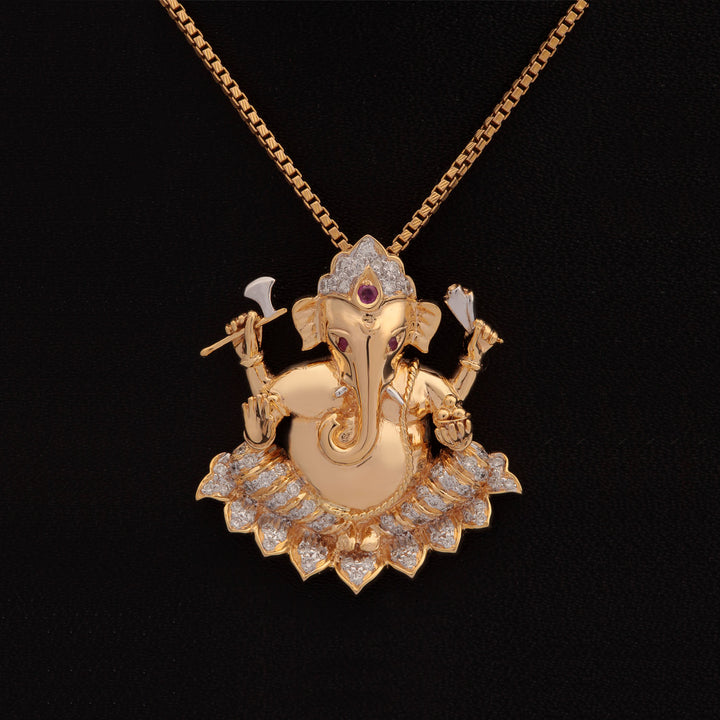 14K YG Full Ganesh Diamond, Ruby Pendant-1pc