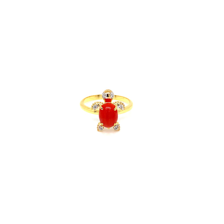 14K YG Tortoise Diamond with Coral Ring-1pc