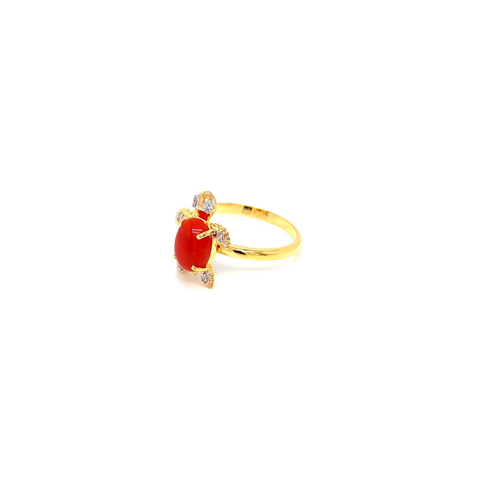 14K YG Tortoise Diamond with Coral Ring-1pc