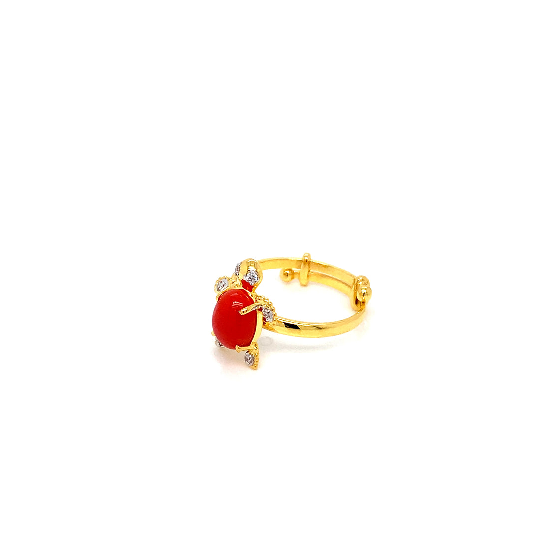 14K YG Tortoise Diamond with Coral Ring-1pc