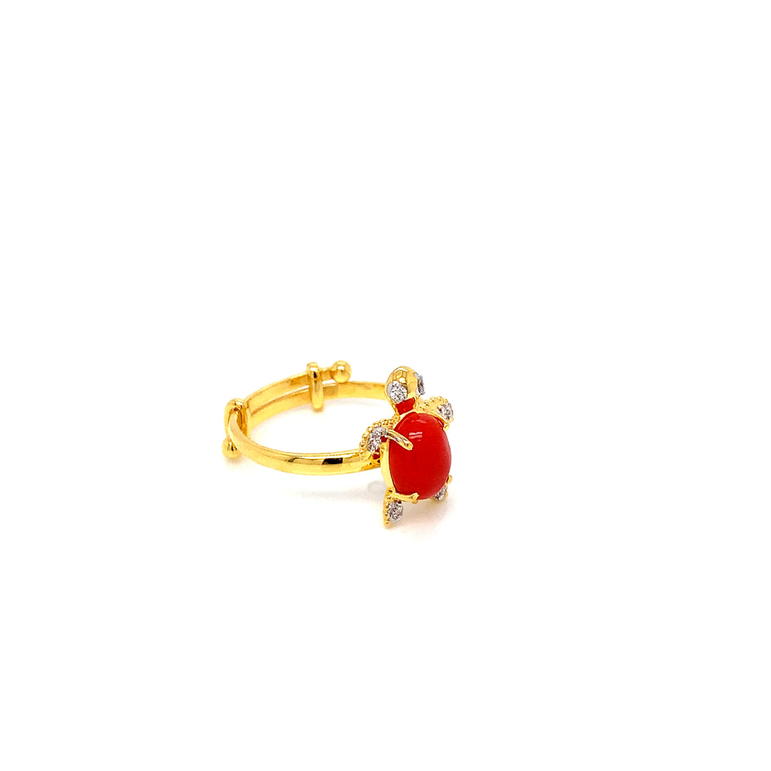 14K YG Tortoise Diamond with Coral Ring-1pc