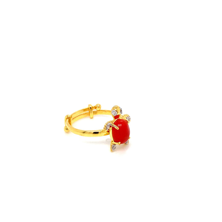14K YG Tortoise Diamond with Coral Ring-1pc