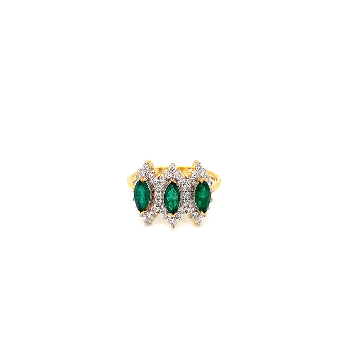 14K YG Cluster Diamond with Emerald Ring-1pc