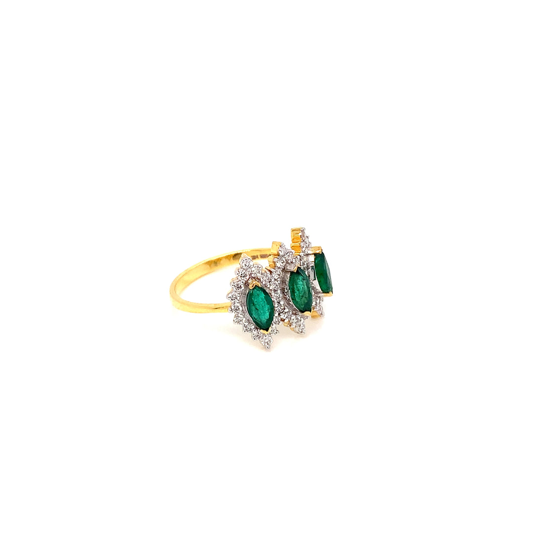 14K YG Cluster Diamond with Emerald Ring-1pc