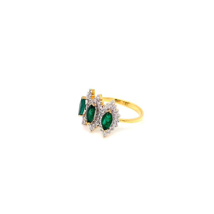 14K YG Cluster Diamond with Emerald Ring-1pc
