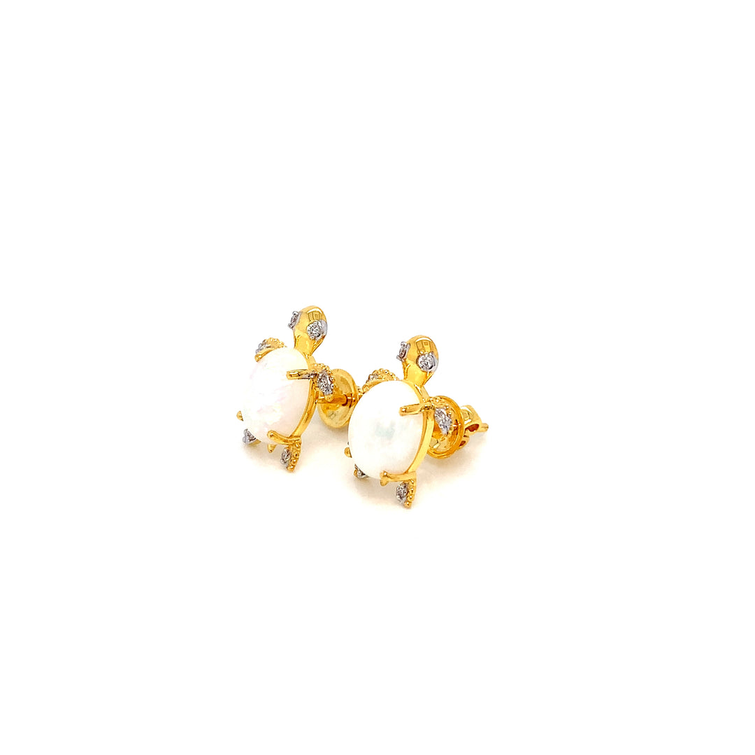 14K YG Tortoise Diamond with Opal Earring-1pair