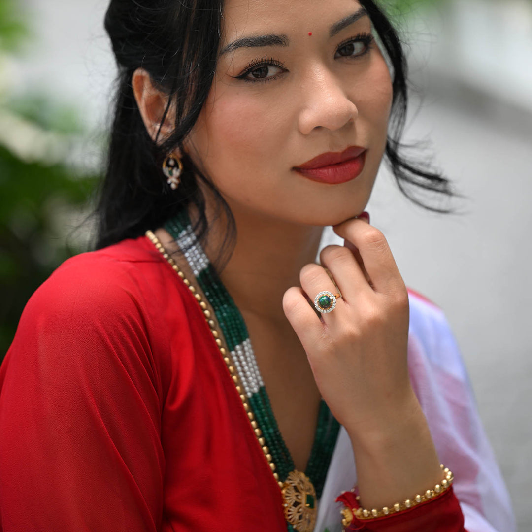 14K YG Cluster Diamond with Amethyst Ring-1pc