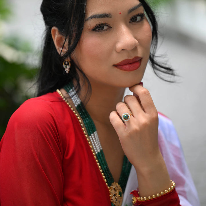 14K YG Cluster Diamond with Amethyst Ring-1pc