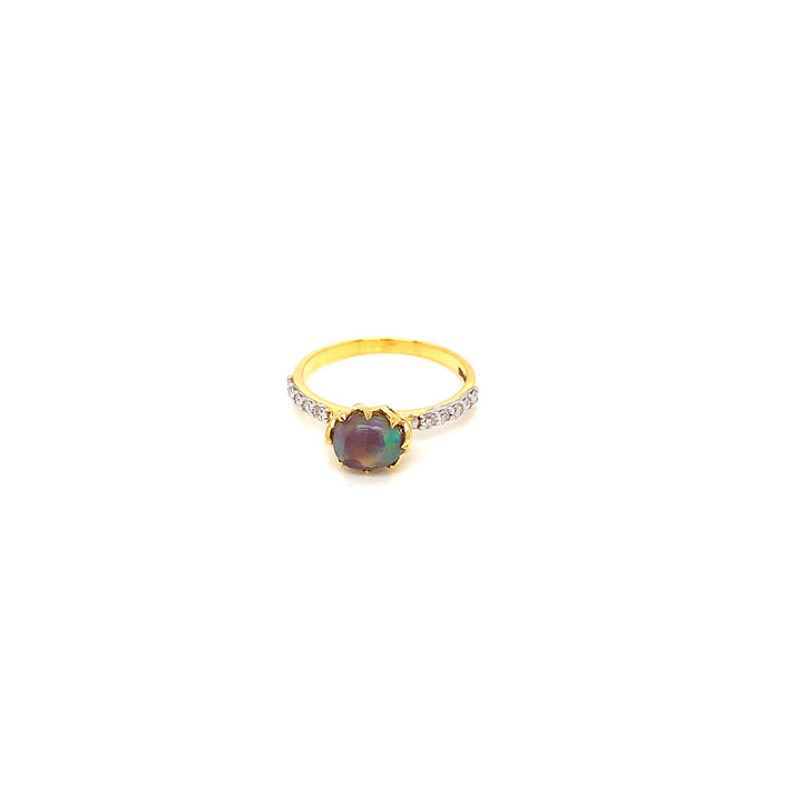 14K YG Cluster Diamond with Opal Ring-1pc