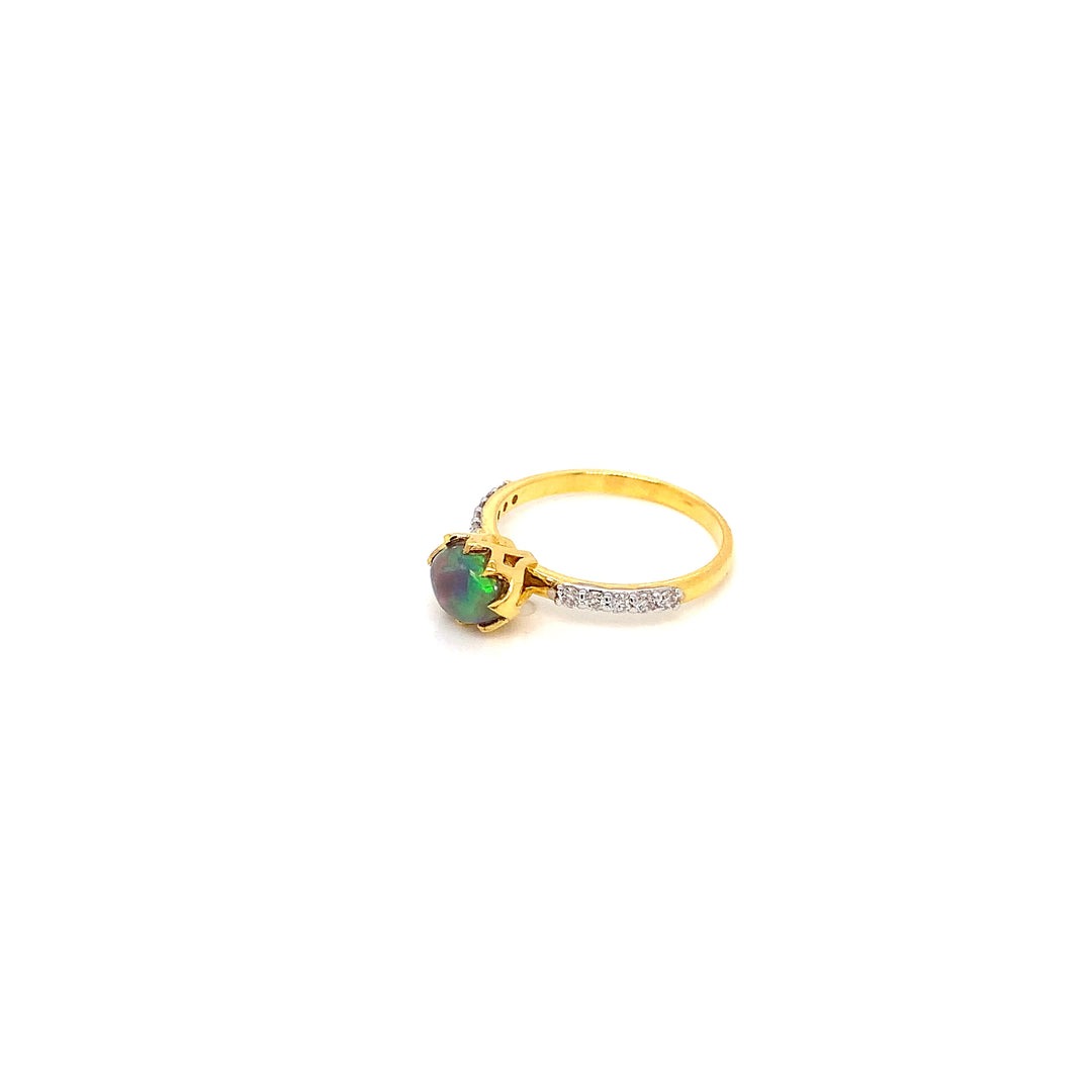 14K YG Cluster Diamond with Opal Ring-1pc