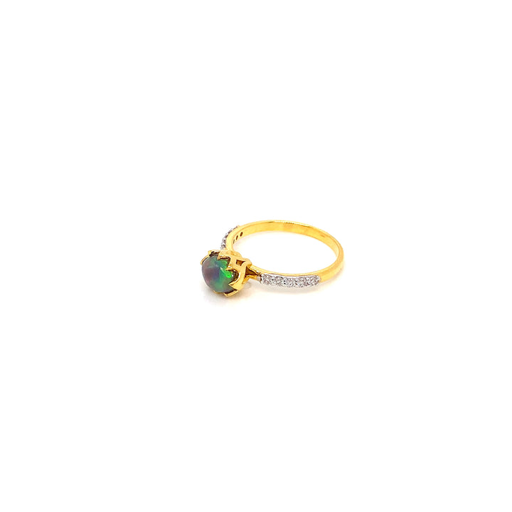 14K YG Cluster Diamond with Opal Ring-1pc