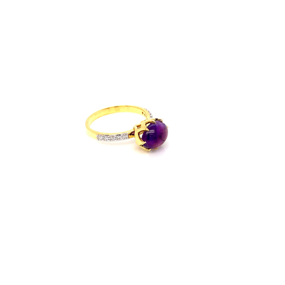14K YG Cluster Diamond with Amethyst Ring-1pc