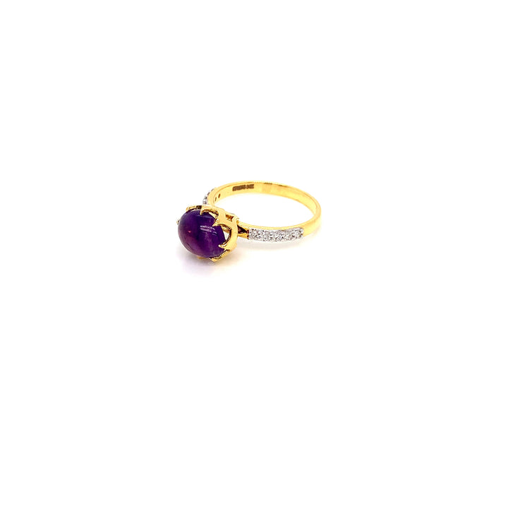 14K YG Cluster Diamond with Amethyst Ring-1pc