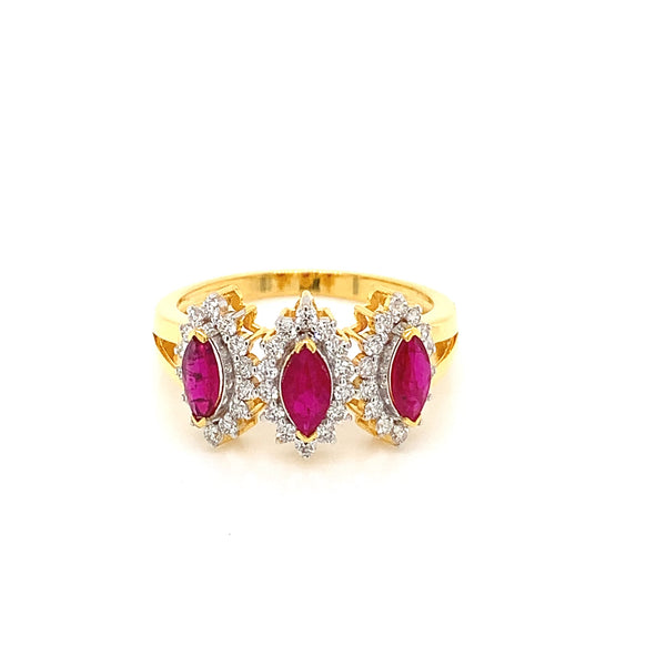 14K YG Cluster Diamond, Ruby Ring-1pc
