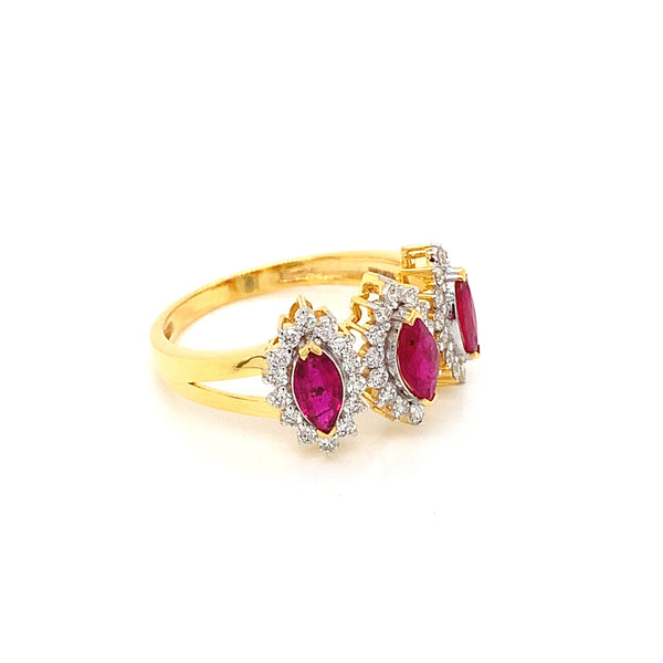 14K YG Cluster Diamond, Ruby Ring-1pc