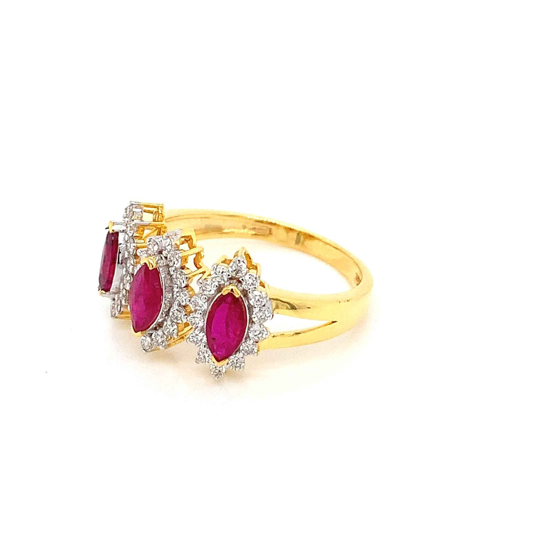 14K YG Cluster Diamond, Ruby Ring-1pc