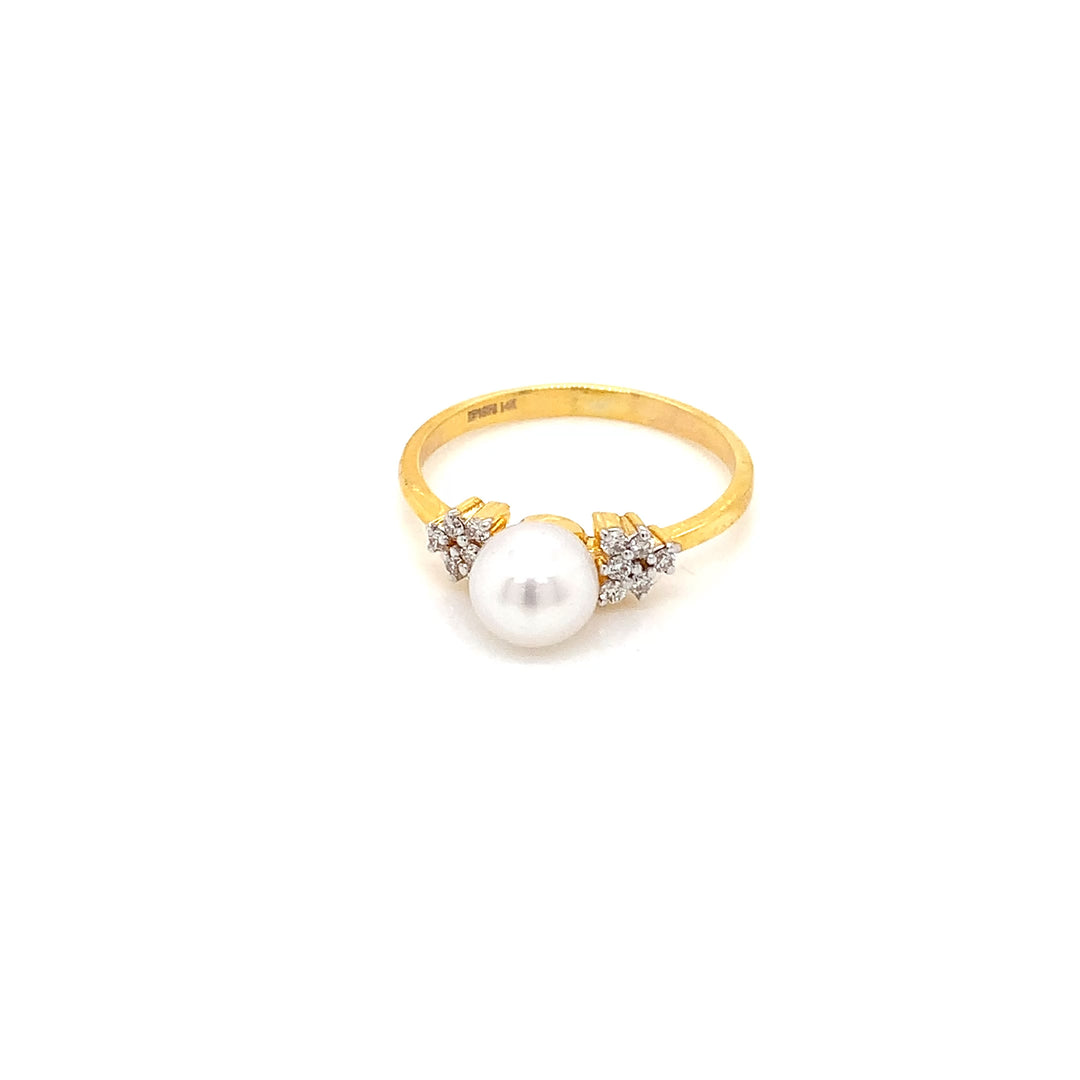 14K YG Cluster Diamond, Pearl Ring-1pc