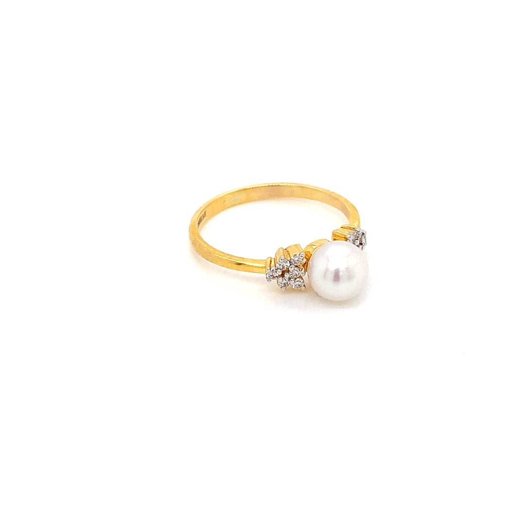 14K YG Cluster Diamond, Pearl Ring-1pc
