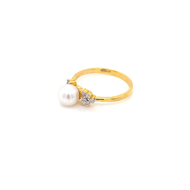 14K YG Cluster Diamond, Pearl Ring-1pc