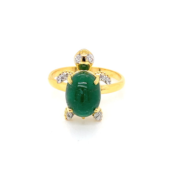 14K YG Tortoise Diamond, Emerald Ring-1pc