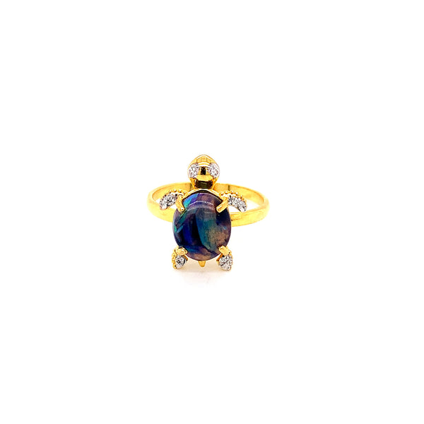 14K YG Turtle Diamond with Opal Ring-1pc