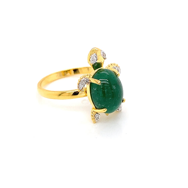 14K YG Tortoise Diamond, Emerald Ring-1pc