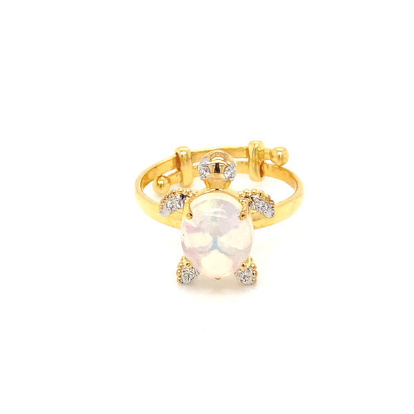 14K YG Turtle Diamond, Opal Ring-1pc