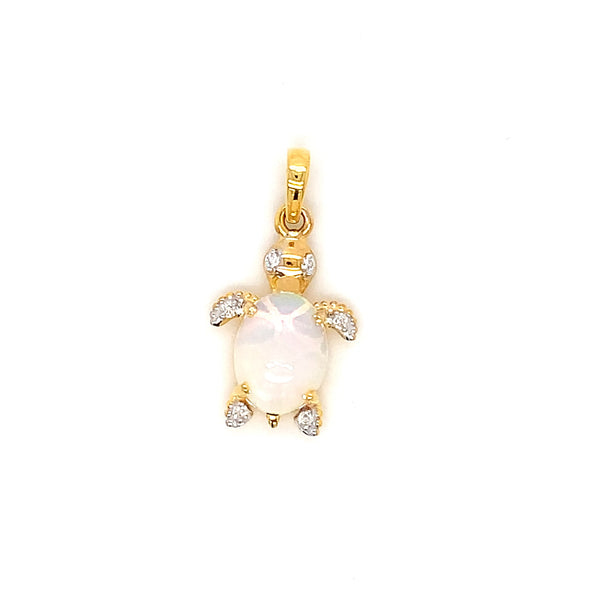 14K YG Turtle Diamond, Opal Pendant-1pc