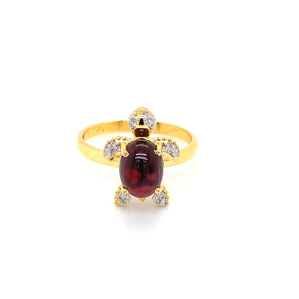 14K YG Turtle Diamond, Garnet Ring-1pc